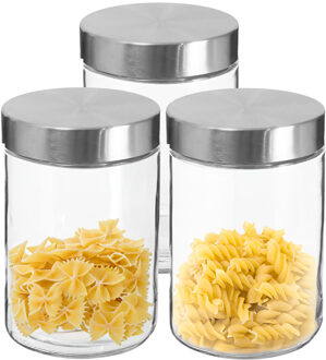 Voorraadbus/voorraadpot - 3x stuks - 1,2L - glas - met RVS luchtdichte deksel