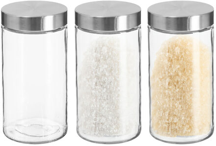Voorraadbus/voorraadpot - 3x stuks - 1,7L - glas - met RVS luchtdichte deksel
