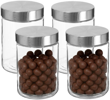 Voorraadbus/voorraadpot - 4x - 1,2L - glas - met RVS luchtdichte deksel