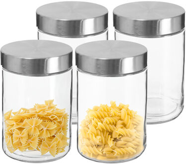 Voorraadbus/voorraadpot - 4x stuks - 1,2L - glas - met RVS luchtdichte deksel