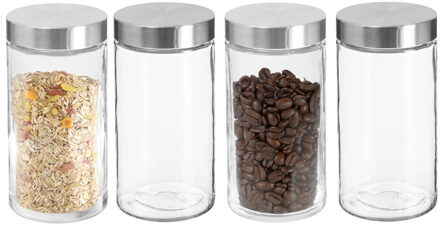 Voorraadbus/voorraadpot - 4x stuks - 1,7L - glas - met RVS luchtdichte deksel