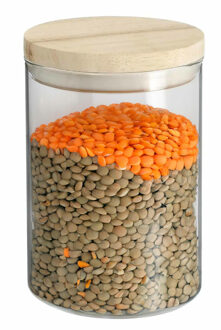 Voorraadbus - voorraadpot - 600 ml - glas met houten deksel