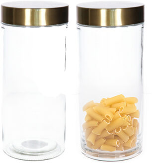 Voorraadpot - 2x - 1200 ml - glas - draaideksel - goud - 10 x 22 cm - weckpot