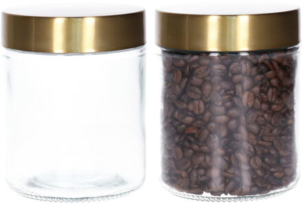 Voorraadpot - 2x - 600 ml - glas - draaideksel - goud - 10 x 12 cm - weckpot