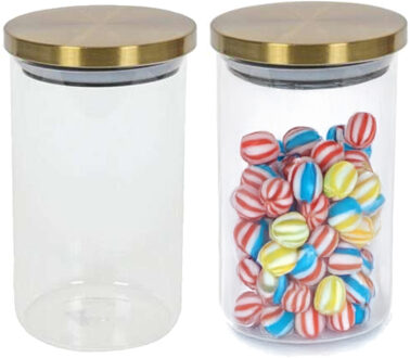 Voorraadpot - 2x - 900 ml - glas - draaideksel - goud - 9.5 x 17 cm - weckpot