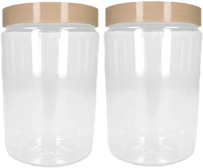 Voorraadpot - 2x - bewaarpot - 450 ml - kunststof - beige - 7 x 13 cm