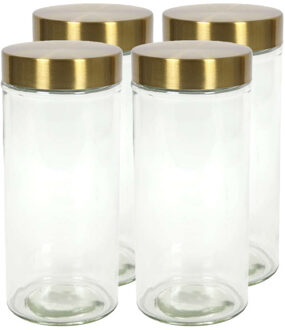 Voorraadpot - 4x - 1200 ml - glas - draaideksel - goud - 10 x 22 cm - weckpot