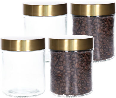 Voorraadpot - 4x - 600 ml - glas - draaideksel - goud - 10 x 12 cm - weckpot