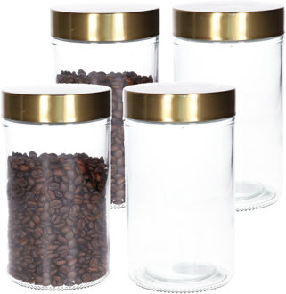 Voorraadpot - 4x - 900 ml - glas - draaideksel - goud - 10 x 17 cm - weckpot