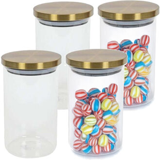Voorraadpot - 4x - 900 ml - glas - draaideksel - goud - 9.5 x 17 cm - weckpot