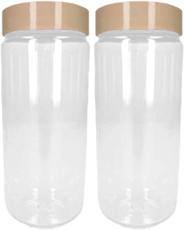 Voorraadpot/bewaarpot - 2x - 550 ml - kunststof - beige - B7 x H16 cm
