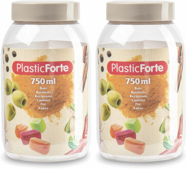Voorraadpot/bewaarpot - 2x - 750 ml - kunststof - beige - B9 x H15 cm