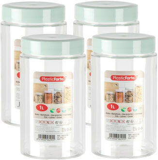 Voorraadpot/bewaarpot - 4x - 1L - kunststof - mint groen - B10 x H17 cm