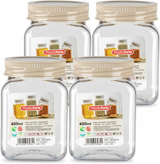 Voorraadpot/bewaarpot - 4x - 400 ml - kunststof - beige - B7 x H11 cm