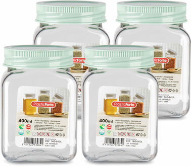 Voorraadpot/bewaarpot - 4x - 400 ml - kunststof - mint groen - B7 x H11 cm