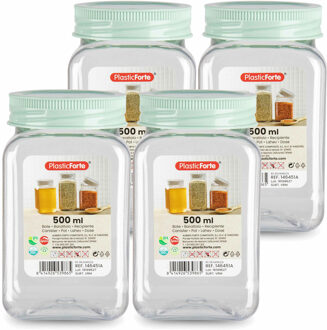Voorraadpot/bewaarpot - 4x - 500 ml - kunststof - mint groen - B7 x H13 cm