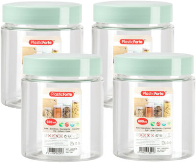 Voorraadpot/bewaarpot - 4x - 600 ml - kunststof - mint groen - B10 x H12 cm