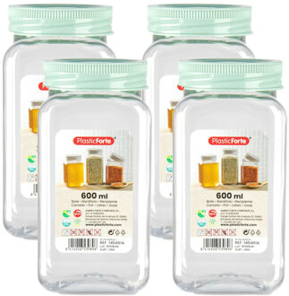 Voorraadpot/bewaarpot - 4x - 600 ml - kunststof - mint groen - B7 x H15 cm
