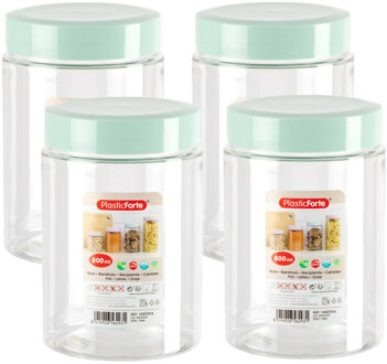 Voorraadpot/bewaarpot - 4x - 800 ml - kunststof - mint groen- B10 x H15 cm
