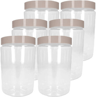 Voorraadpot/bewaarpot - 6x - 1L - kunststof - beige - B10 x H17 cm