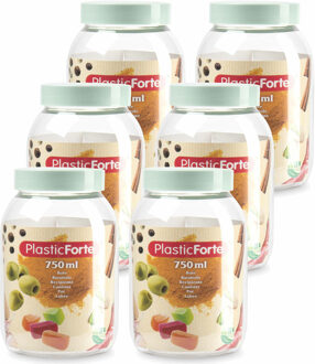 Voorraadpot/bewaarpot - 6x - 750 ml - kunststof - mint groen - B9 x H15 cm