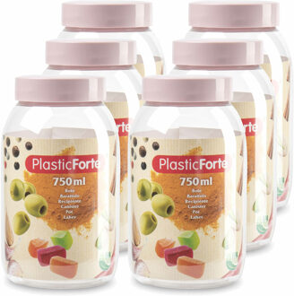 Voorraadpot/bewaarpot - 6x - 750 ml - kunststof - oud roze - B9 x H15 cm