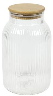 Voorraadpot lines glas/bamboe H20,5cm transparant