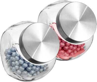 Voorraadpot met RVS deksel - 2x - 1,5 liter - glas - snoeppot - voedsel bewaren - luchtdichte sluiti