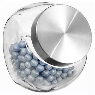 Voorraadpot met RVS deksel - 3x stuks - 1,5 liter - glas - snoeppot - voedsel bewaren - luchtdichte