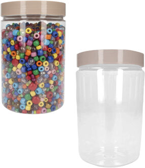 Voorraadpot / opbergpot - 2x - knutselspullen - kralen - knopen - 1L - kunststof - beige - B10 x H17