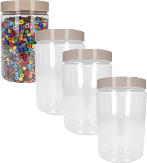 Voorraadpot / opbergpot - 4x - knutselspullen - kralen - knopen - 1L - kunststof - beige - B10 x H17