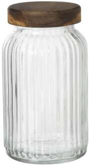 Voorraadpot ribbel met acacia deksel - ø11x20 cm