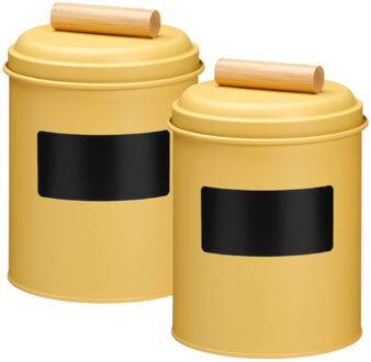 Voorraadpotten met krijtbord etiketten - 2x - 14 x 20 cm - metaal - geel - keuken voorraadpotten