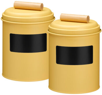 Voorraadpotten met krijtbord etiketten - 2x - 14 x 20 cm - metaal - groen - keuken voorraadpotten