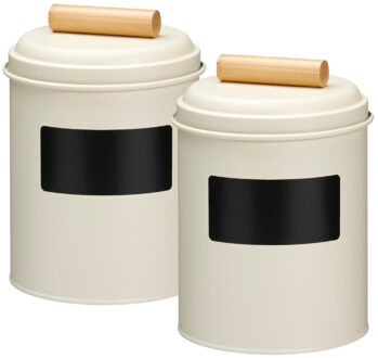 Voorraadpotten met krijtbord etiketten - 2x - 14 x 20 cm - metaal - roze - keuken voorraadpotten