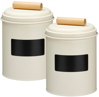 Voorraadpotten met krijtbord etiketten - 2x - 14 x 20 cm - metaal - wit - keuken voorraadpotten