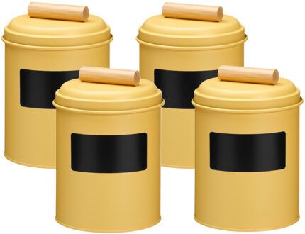 Voorraadpotten met krijtbord etiketten - 4x - 14 x 20 cm - metaal - geel - keuken voorraadpotten