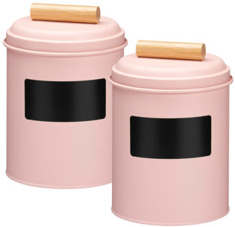 Voorraadpotten met krijtbord etiketten - 4x - 14 x 20 cm - metaal - roze - keuken voorraadpotten