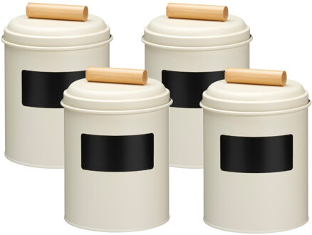 Voorraadpotten met krijtbord etiketten - 4x - 14 x 20 cm - metaal - wit - keuken voorraadpotten