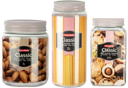 Voorraadpotten weckpotten - 6x stuks - 1000 ml - 1600 ml - 2000 ml - kunststof - taupe