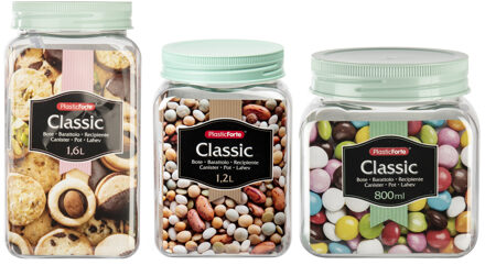 Voorraadpotten/weckpotten - 6x stuks - 800 ml - 1200 ml - 1600 ml - kunststof