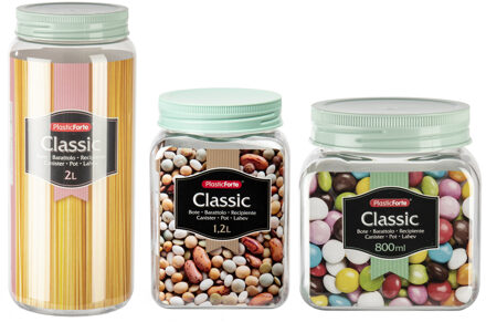 Voorraadpotten - weckpotten - 6x stuks - 800 ml - 1200 ml - 2000 ml - kunststof