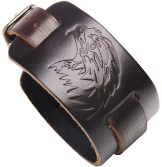 Voq Punk Reliëf Ambachtelijke Adelaar Hoofd Armband Mannen Wide Lederarmband 2021New Creatieve Sieraden bruin