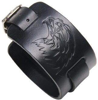 Voq Punk Reliëf Ambachtelijke Adelaar Hoofd Armband Mannen Wide Lederarmband 2021New Creatieve Sieraden zwart