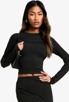 Vormgevend Slinky Top Met Ronde Hals En Lange Mouwen, Black - 40