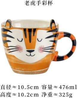 Vos Dier Mok Serie Creatieve Handgeschilderde Cartoon Water Cup Porseleinen Mok Koffie Cup Ontbijt Keramische Mok Little tijger
