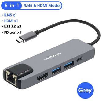 Vothoon USB Type C HUB naar HDMI USB3.0 RJ45 SD Kaartlezer Adapter USB Splitter voor MacBook Pro Air 8 in1 Usb-poort Type C Hub 5-in-1 model