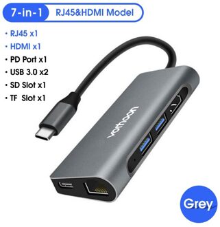Vothoon USB Type C HUB naar HDMI USB3.0 RJ45 SD Kaartlezer Adapter USB Splitter voor MacBook Pro Air 8 in1 Usb-poort Type C Hub 7-in-1 model