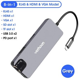 Vothoon USB Type C HUB naar HDMI USB3.0 RJ45 SD Kaartlezer Adapter USB Splitter voor MacBook Pro Air 8 in1 Usb-poort Type C Hub 8-in-1 model