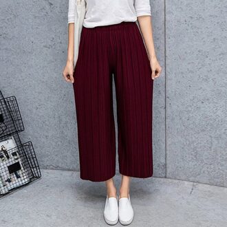 Vouw Geplooide Broek Vrouwen Broek Voor Vrouwen Bottoms Lente Zomer Casual Broek Midden Taille Wijde Pijpen Broek Vrouwelijke Pantalon mujer wijn rood